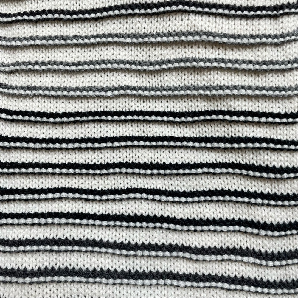 American Eagle Gray and Cream Striped Scarf with Pom Poms - Picture 5 of 6